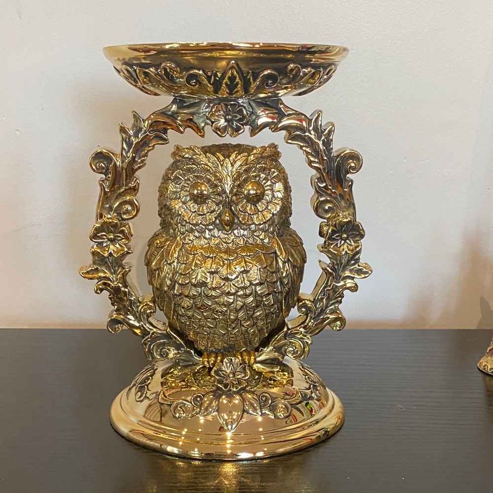 Bath & Body Works Gold Floral Owl Candle Holder